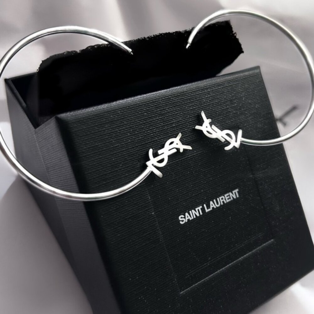 Yves Saint Laurent YSL Earrings 2 inch 925 Silver Hoops